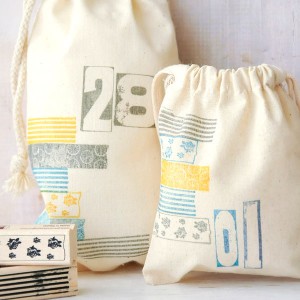 project: stamped muslin bags