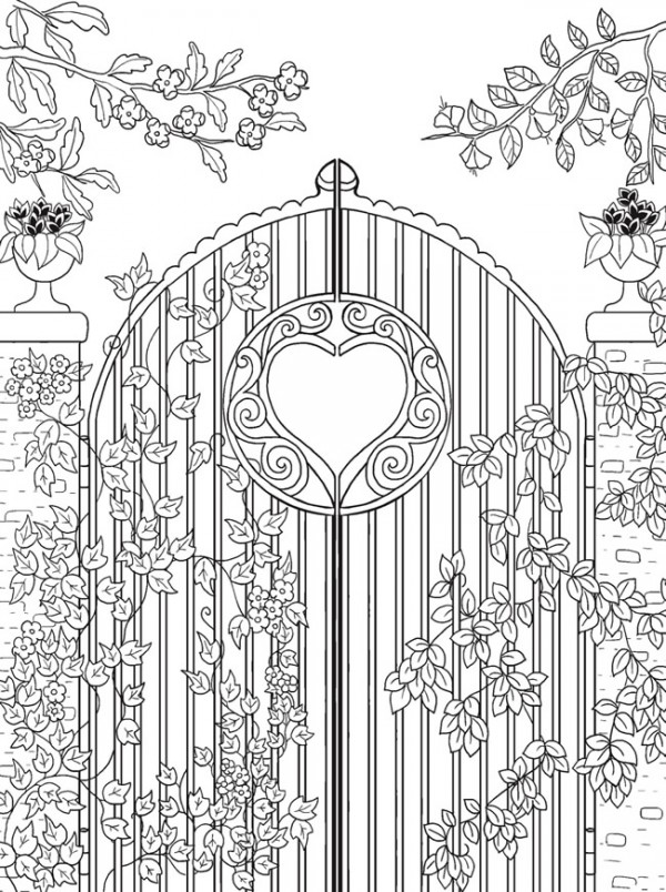 Freebie: Garden Gate Coloring Page