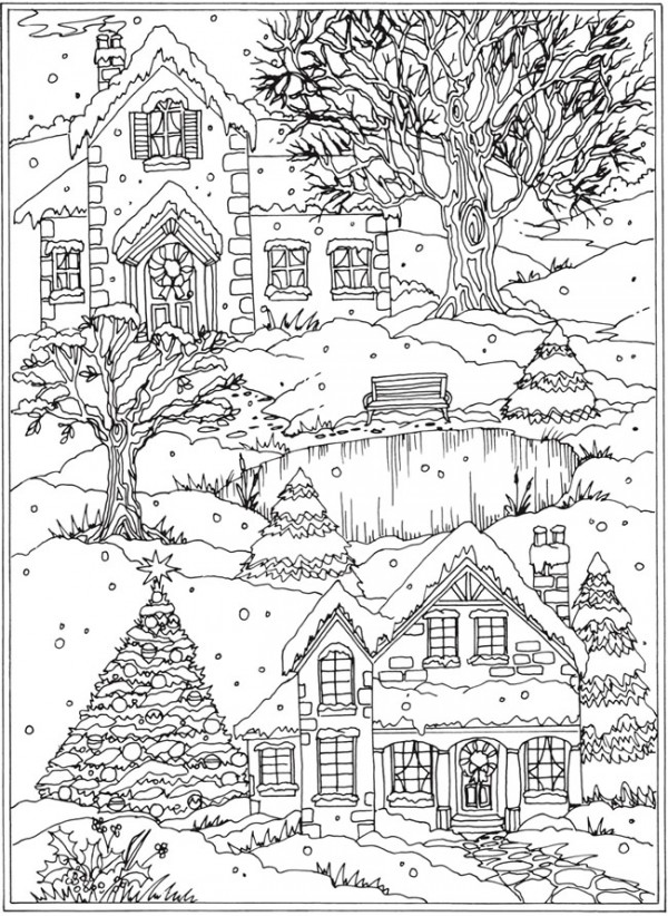 Freebie: Snow Scene Coloring Page