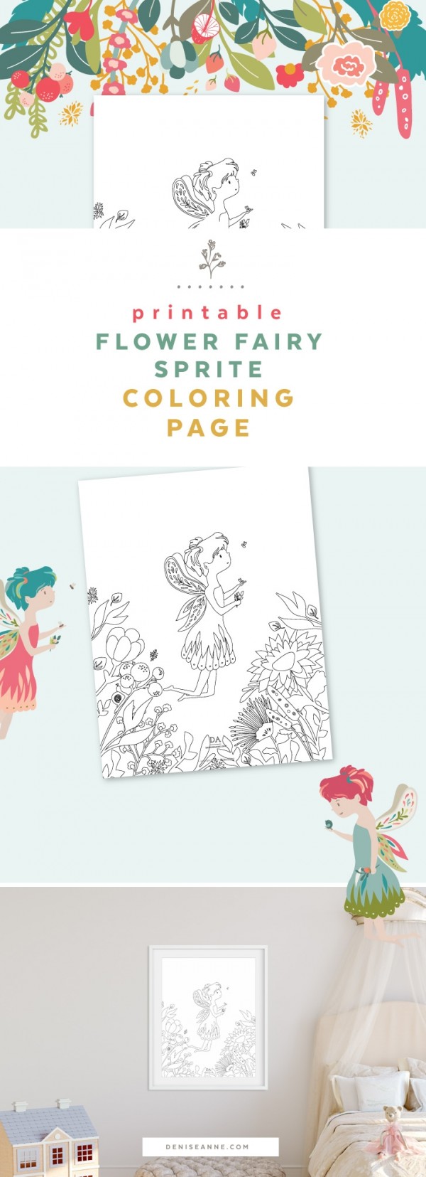 Printable: Flower Fairy Coloring Page