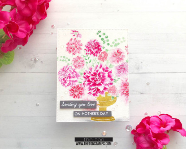 Technique: Dahlia Card with White Instead of Black Stamped Outline