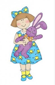 Freebie: Easter Girl with Bunny Digital Stamp