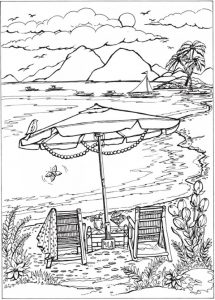 Download: Beach Scene Coloring Page