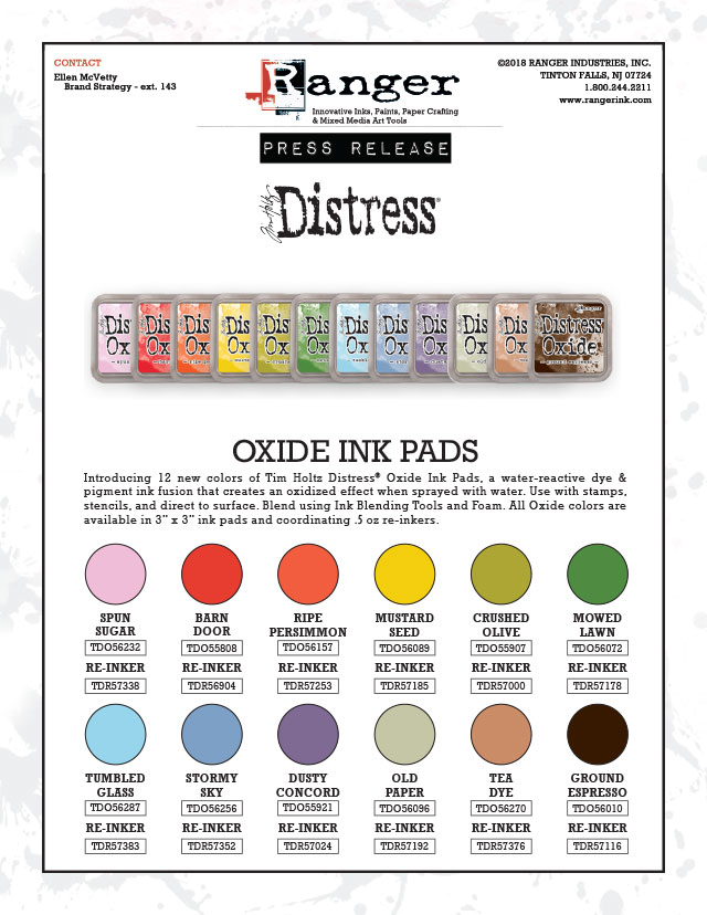 12 New Colors Of Distress Oxide Inks