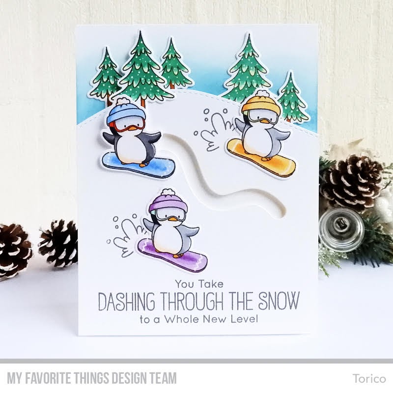 Snowboarding Penguins Card