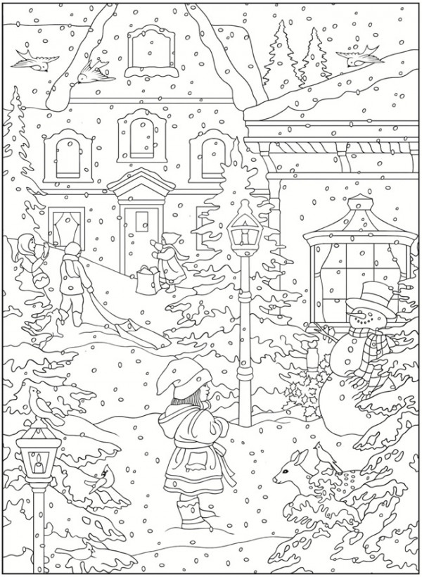 5 Winter Scene Coloring Pages