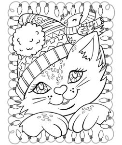 Christmas Cat Coloring Page