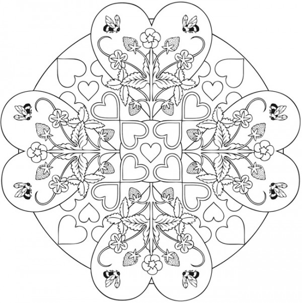 4 Heart Mandala Coloring Pages