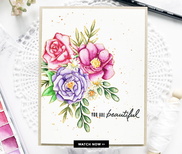 Flower Bouquet Card with No-Line Coloring 