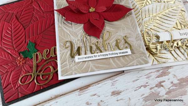 3 Poinsettia Cards with 1 Folder