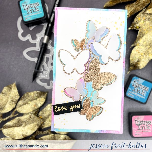 Distress Inks and Glitter Butterflies Card