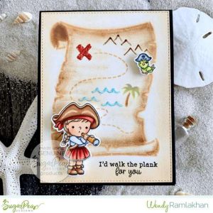 Pirate Girl Card with Stencil Background