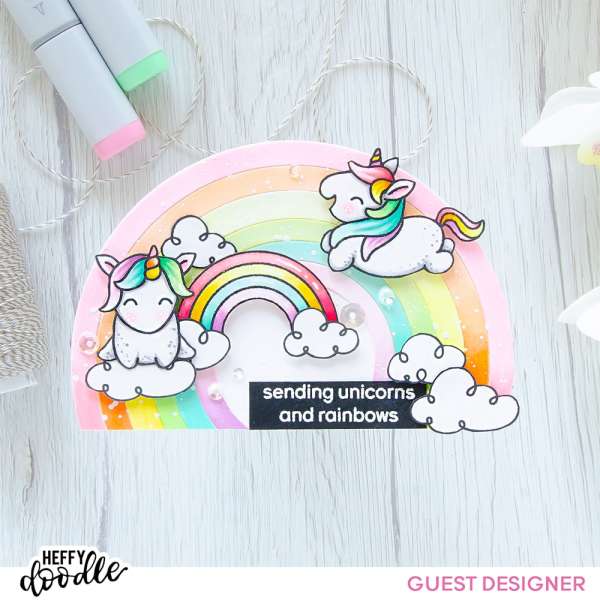 Rainbow Shaped Card with Unicorns