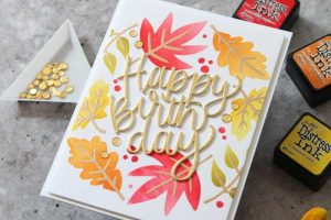 Stenciled Fall Leaves Birthday Card