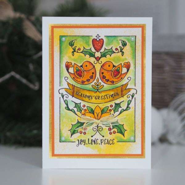 Turtle Doves Stamped Christmas Card