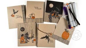 Halloween Cards with Simple Coloring and Linear Designs