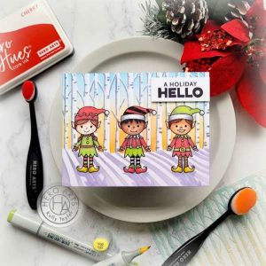 Christmas Elves Card with Digital Stamps and Stenciling