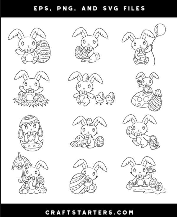 12 FREE Easter Bunny Digital Stamps