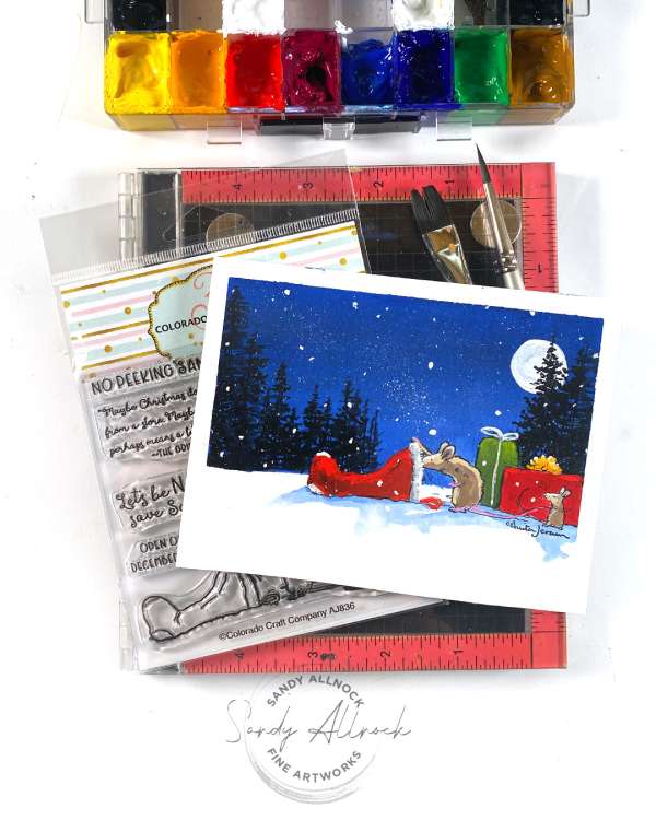 Christmas in July Card Ideas using Stamps and Gouache