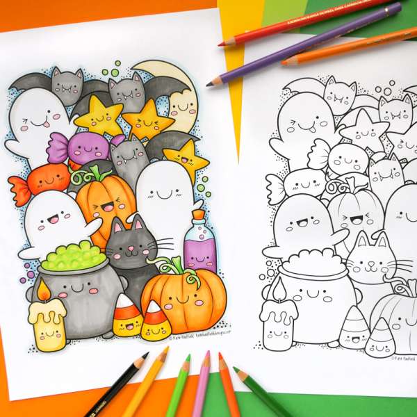 FREE Kawaii Halloween Coloring Page