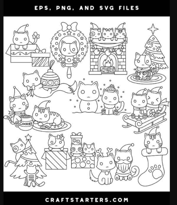 12 FREE Christmas Cat Digital Stamps