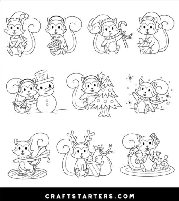 10 FREE Christmas Squirrel Digital Stamps