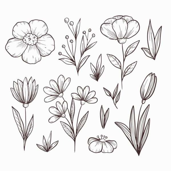 FREE Spring Flower and Leaves Digital Stamps Collection