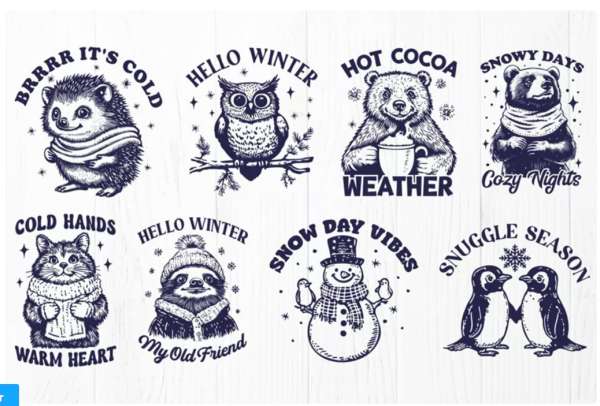 15 FREE Winter Animal and Sentiment Digital Stamps