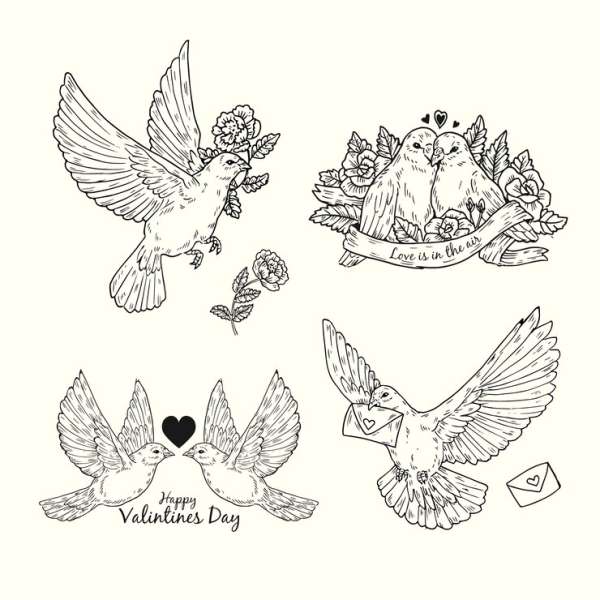 Four FREE Valentine Dove Digital Stamps