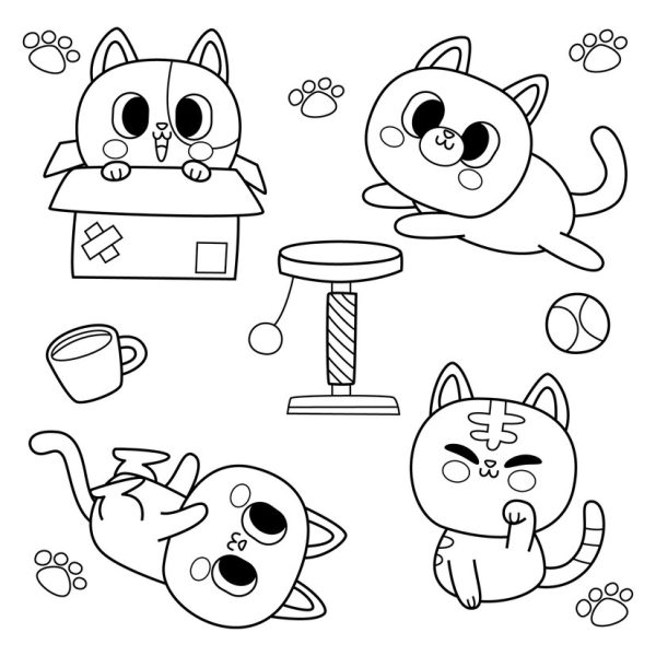 4 FREE Kawaii Cats and Accessories Digital Stamps