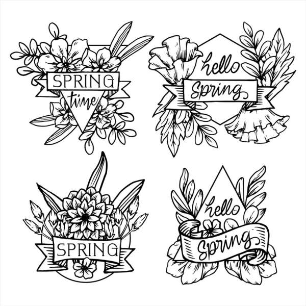 4 FREE Springtime Badge Style Digital Stamps
