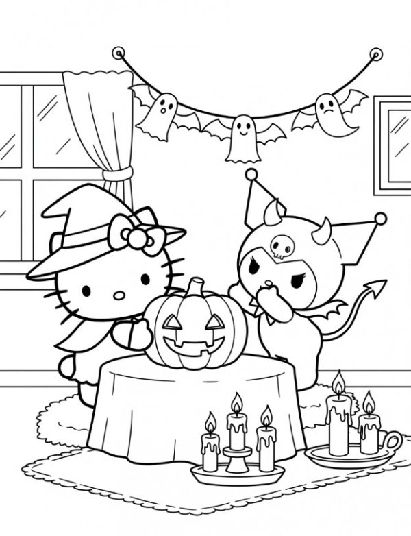 10 FREE Hello Kitty Halloween and Fall Digital Images and Coloring Pages