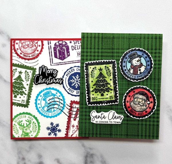 14 Faux Postage Christmas Card Ideas with Stamps, Dies and Stencils