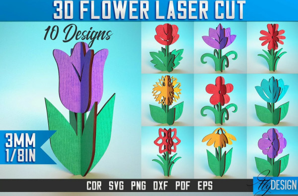 10 Different 3D Spring Flower Die Cut Files