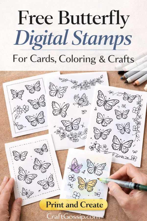 Free Butterfly Digital Stamps for Card Making, Coloring and Paper Crafts