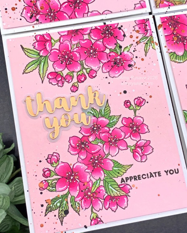 How to Make 4 Sakura Cards from One Large Stamp