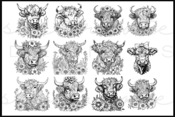 12 FREE Highland Cow Digital Stamps