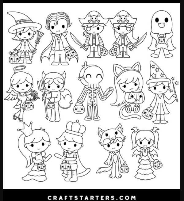 12 FREE Halloween Kids in Costumes Digital Stamps