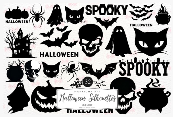 32 Halloween Silhouette Digital Stamps and Die Cuts